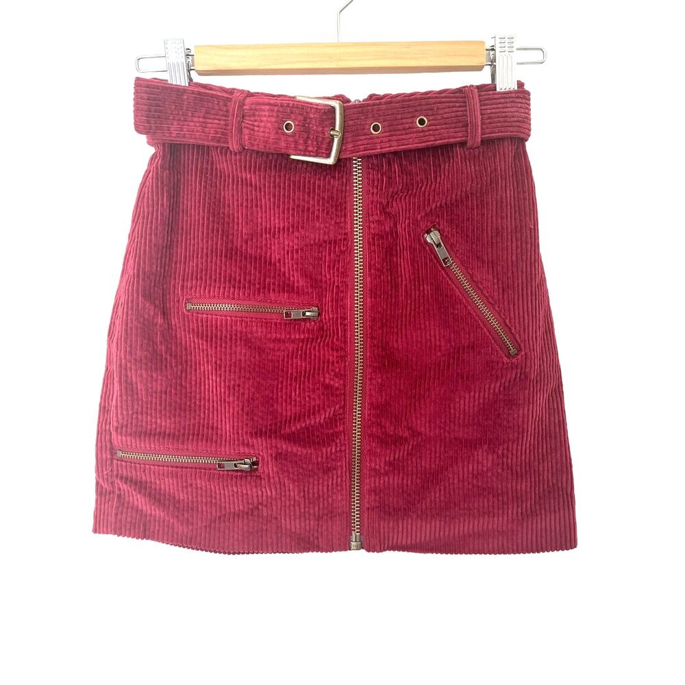 House of Harlow 1960 x REVOLVE Tori Skirt Berry Red Corduroy Women's sz. XS - Picture 5 of 9